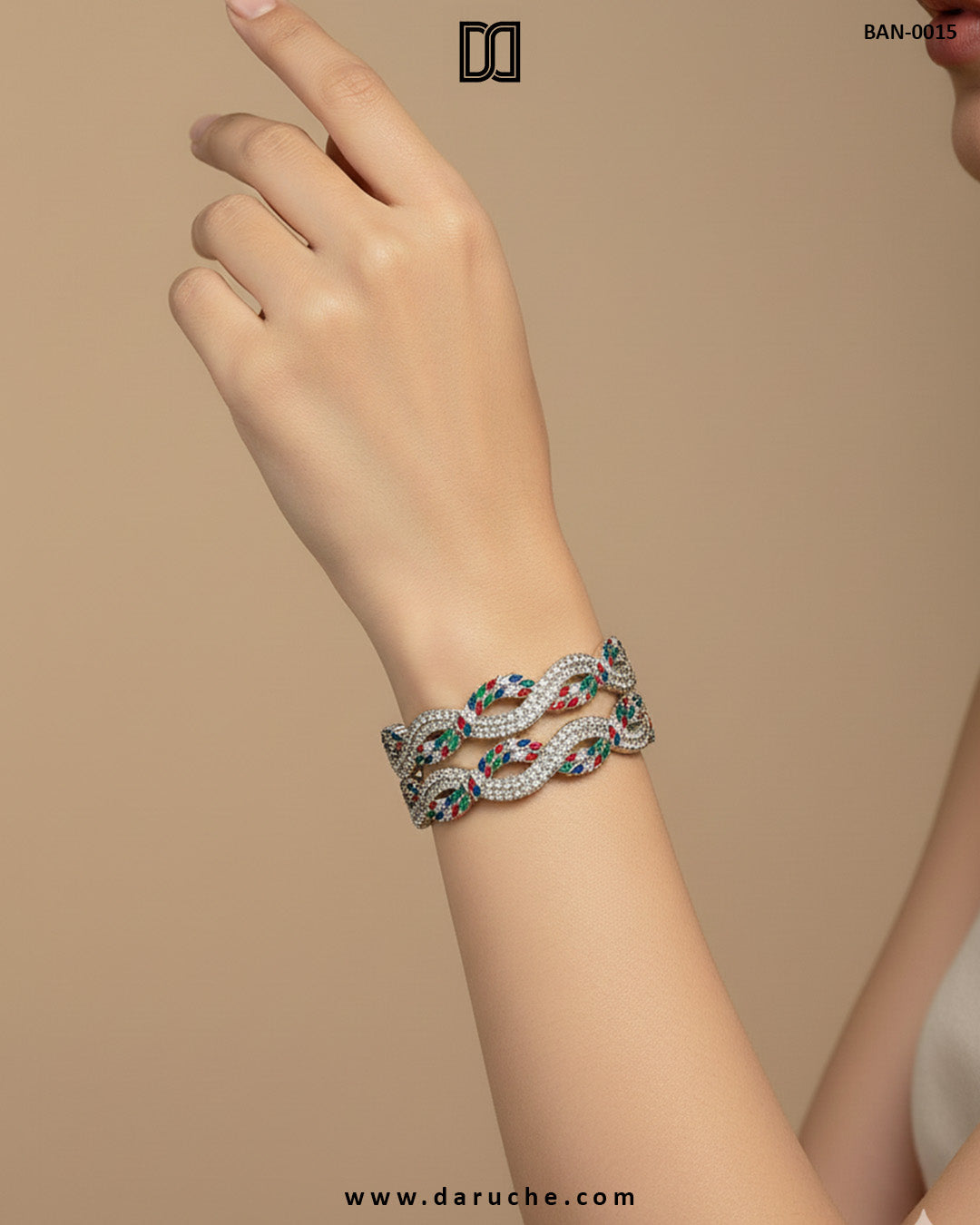 Eclat Silver Multi-Stone Bangle Duo