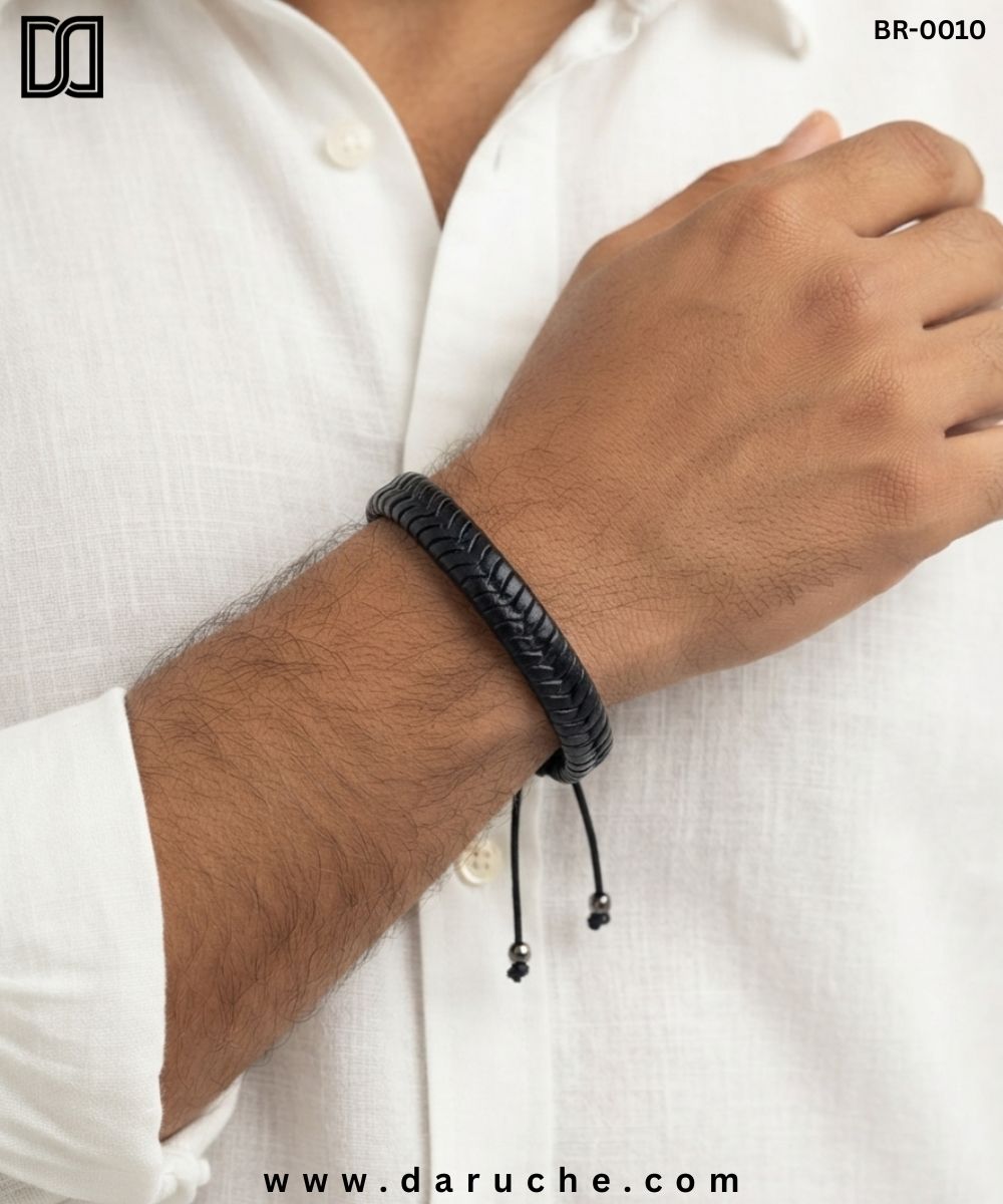 Vintage Black Braided Leather Bracelet