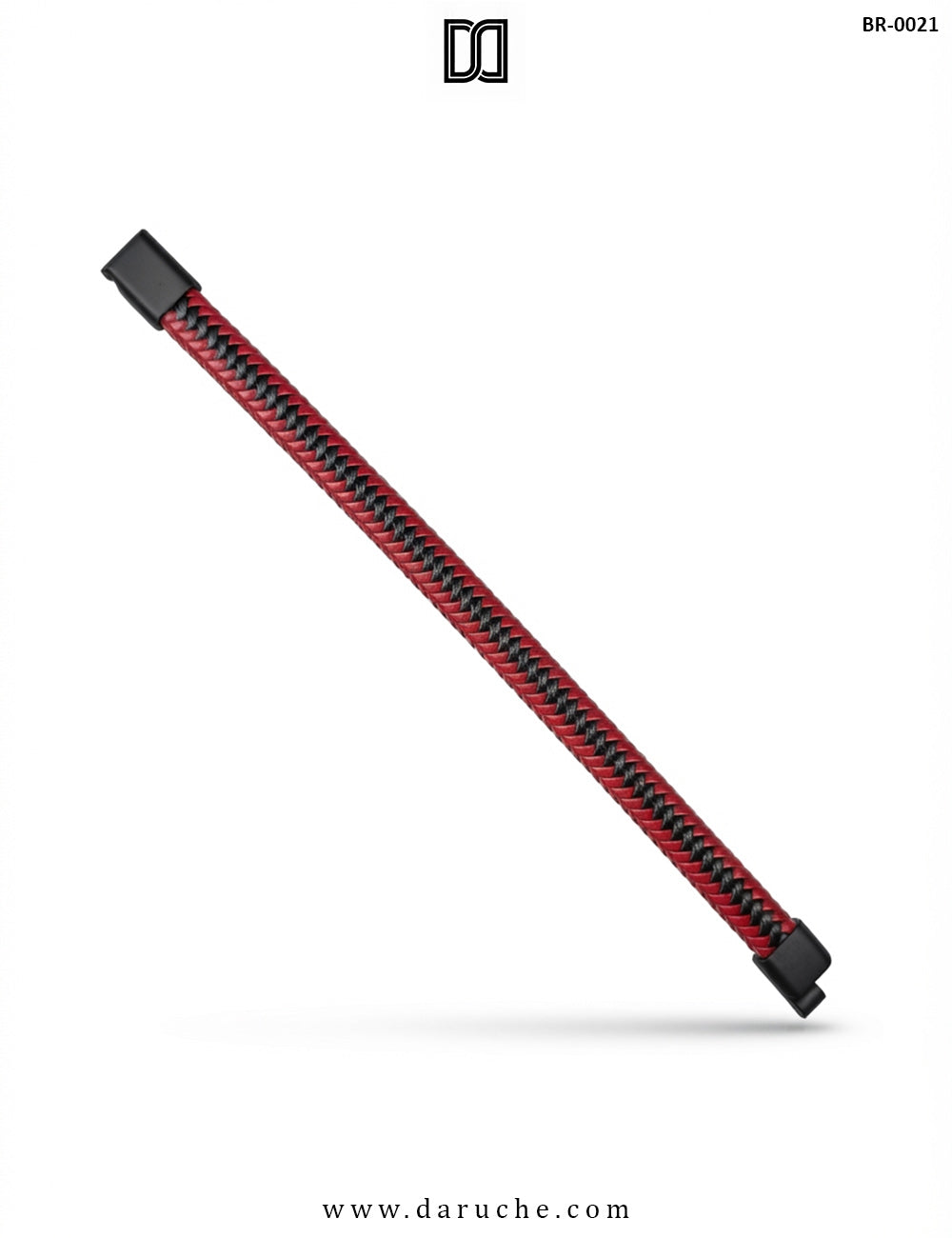 Men's Red & Black Braided PU Leather Bracelet