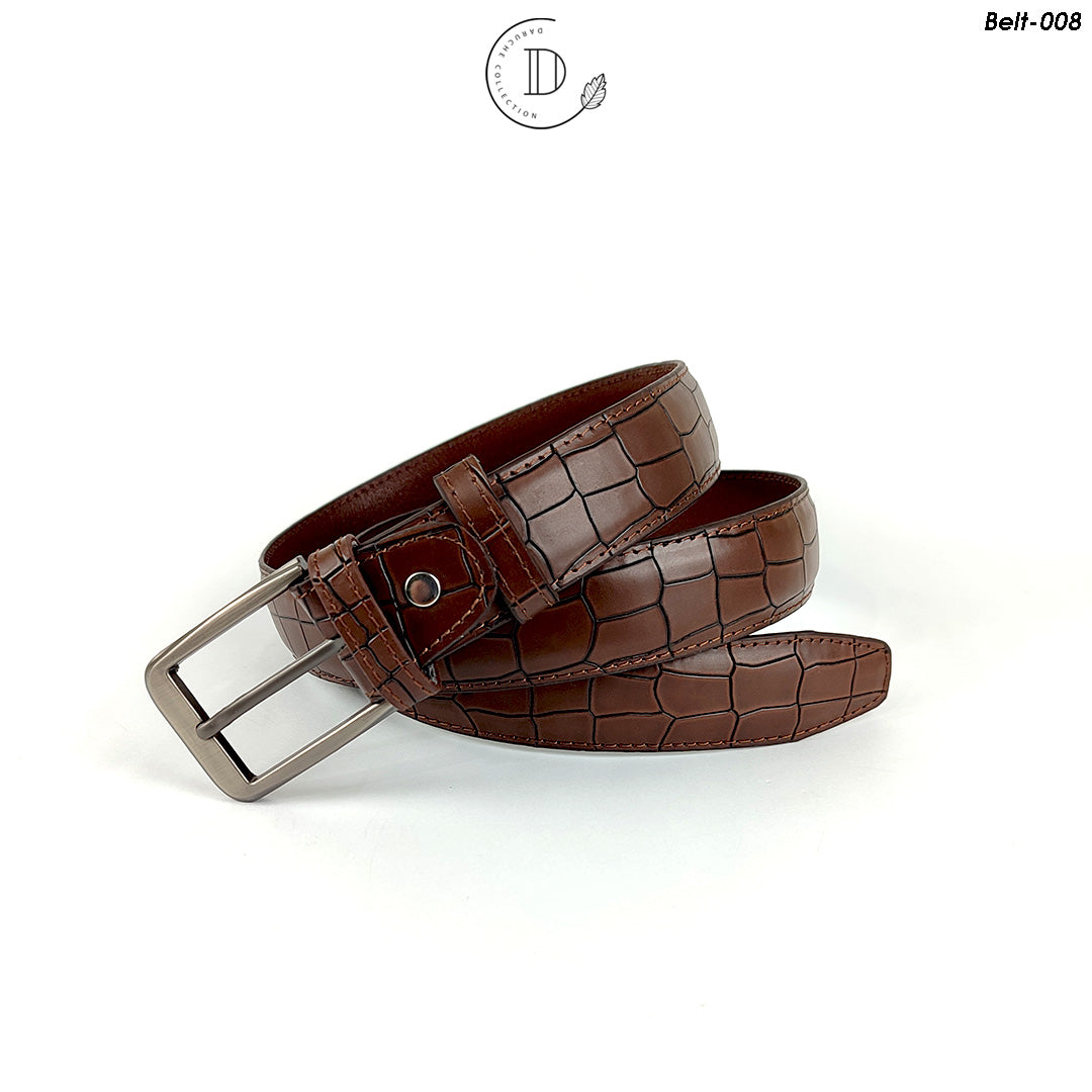 Dark Brown Crocodile Texture Leather Belt