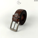 Dark Brown Crocodile Texture Leather Belt