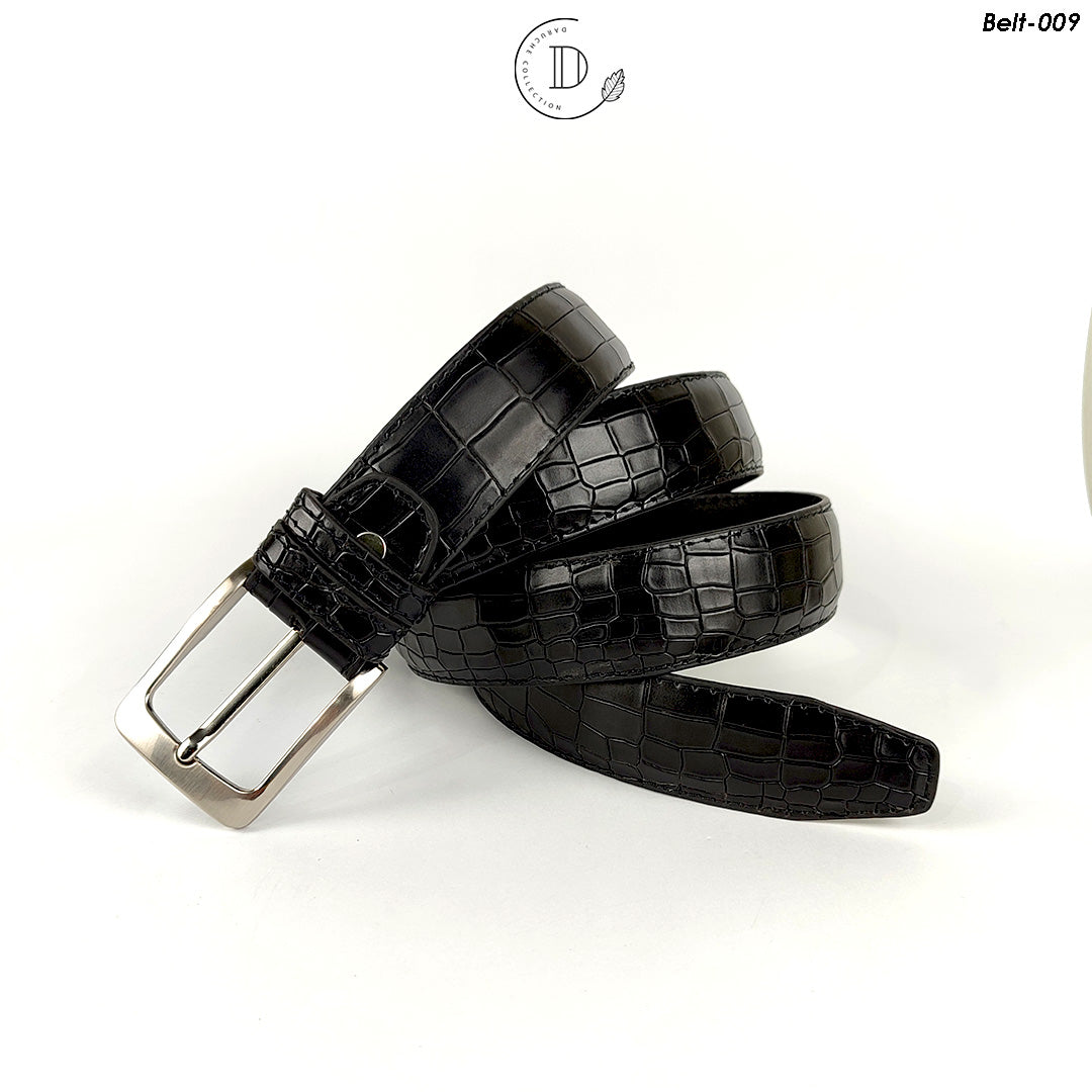 Black Crocodile Texture Leather Belt