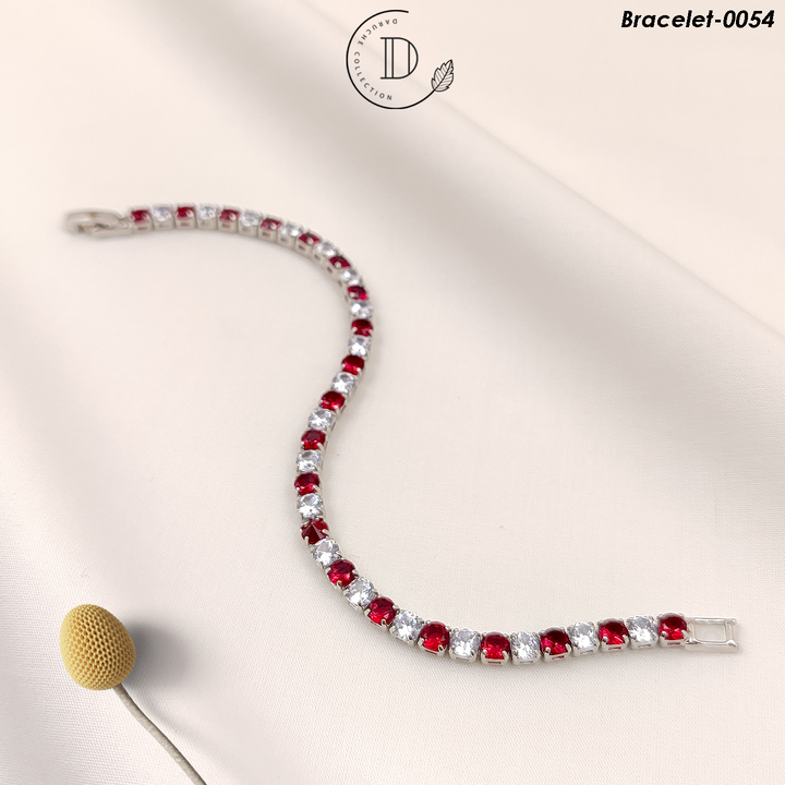 Silver Plated Ruby & White Zircon Stones Bracelet