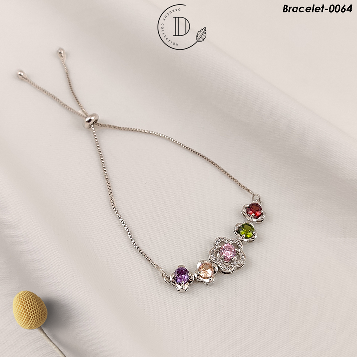 Silver Plated Multi Zircon Stones Adjustable Bracelet