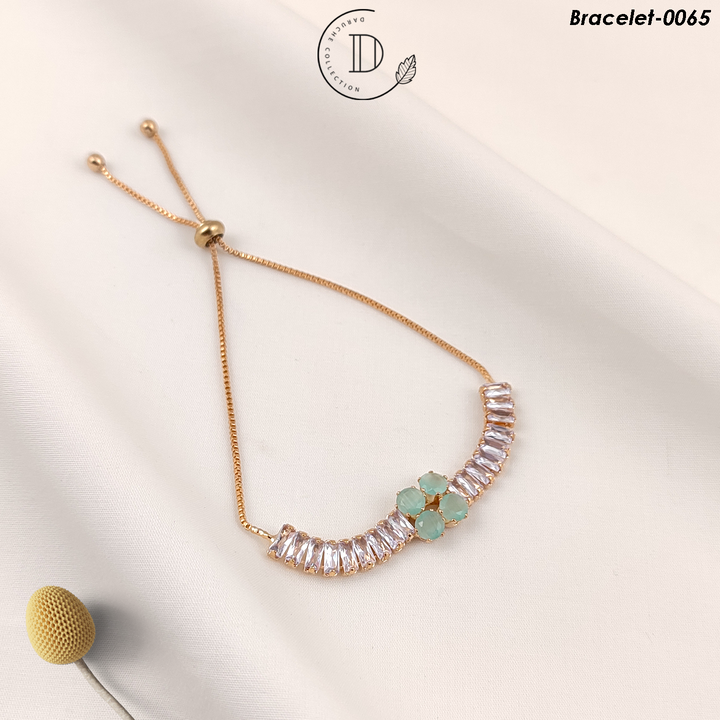 Gold Plated Mint & White Zircon Stone Adjustable Bracelet