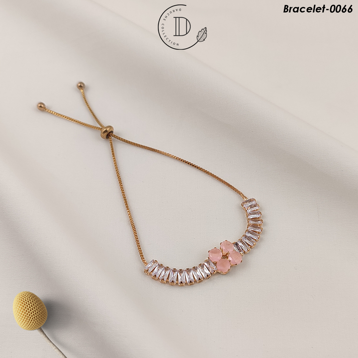 Gold Plated Pink & White Zircon Stone Adjustable Bracelet