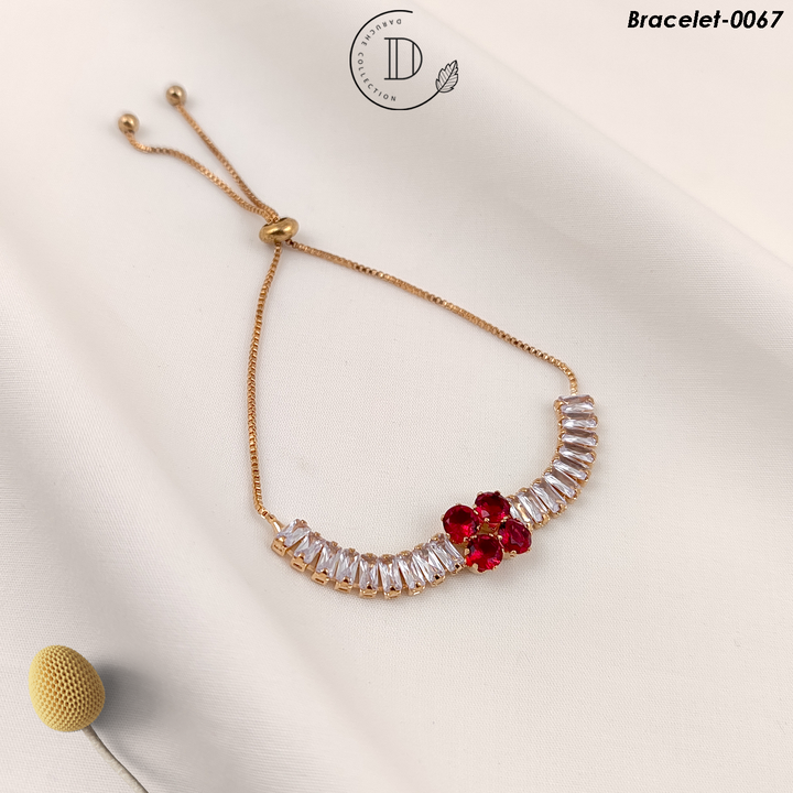 Gold Plated Ruby & White Zircon Stone Adjustable Bracelet