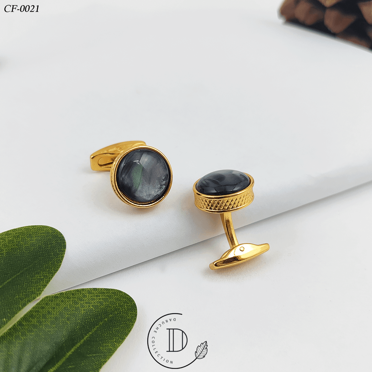 Golden & Black Marble Textured Cufflink