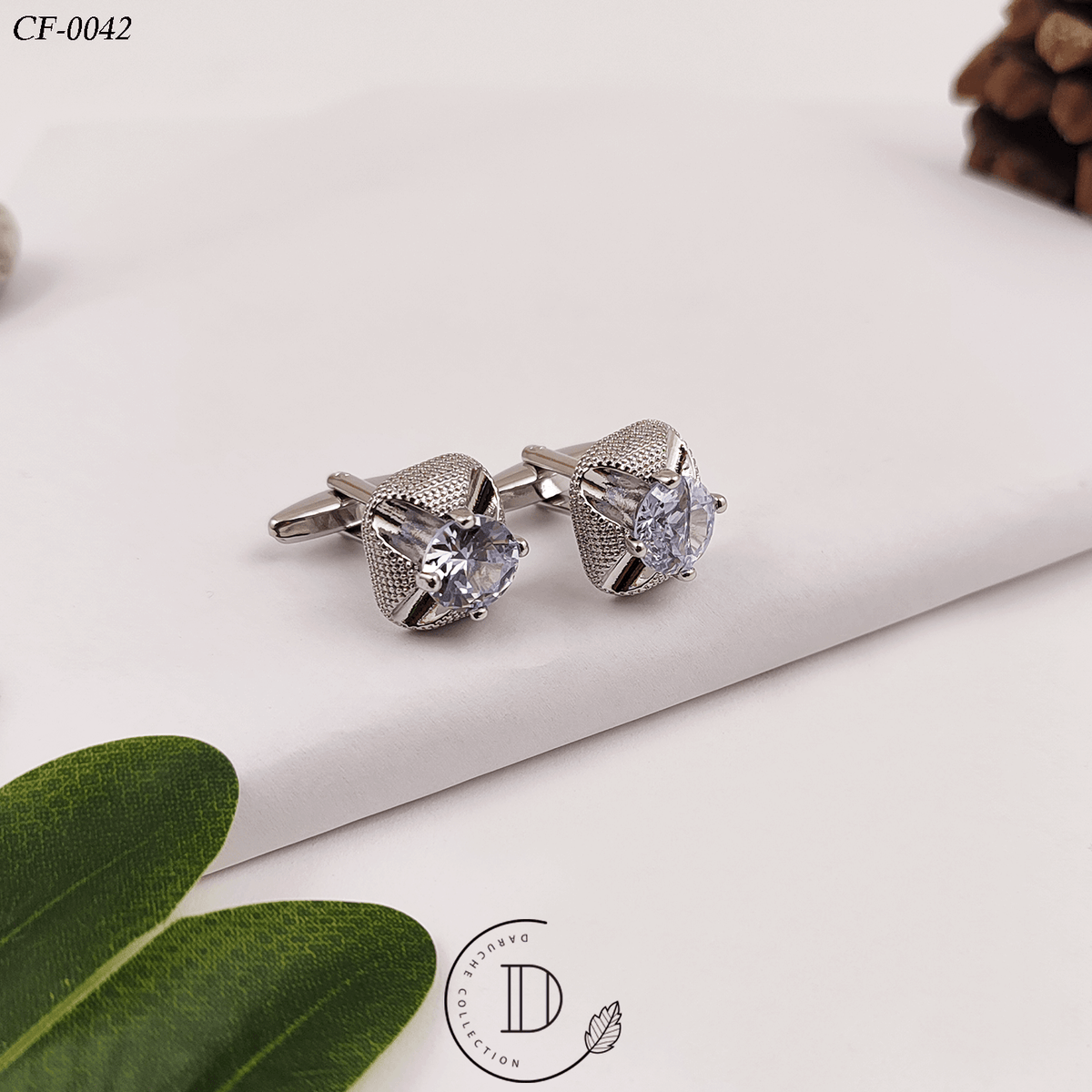 Silver & White Zircon Stone Cufflink