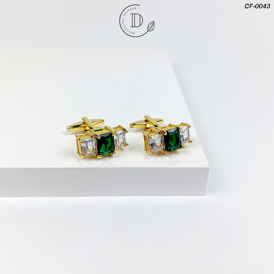 Golden White & Green Zircon Stone Cufflinks