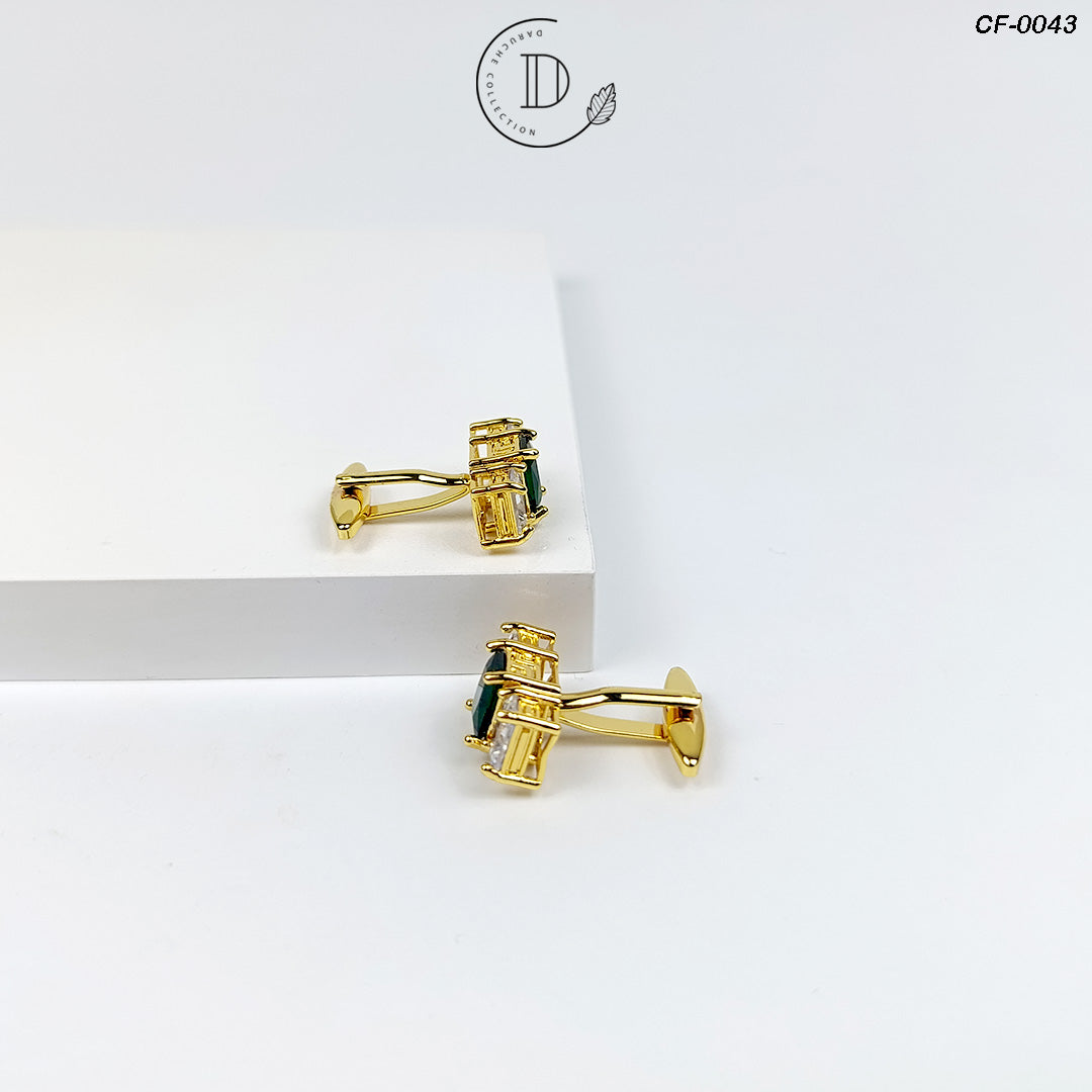 Golden White & Green Zircon Stone Cufflinks
