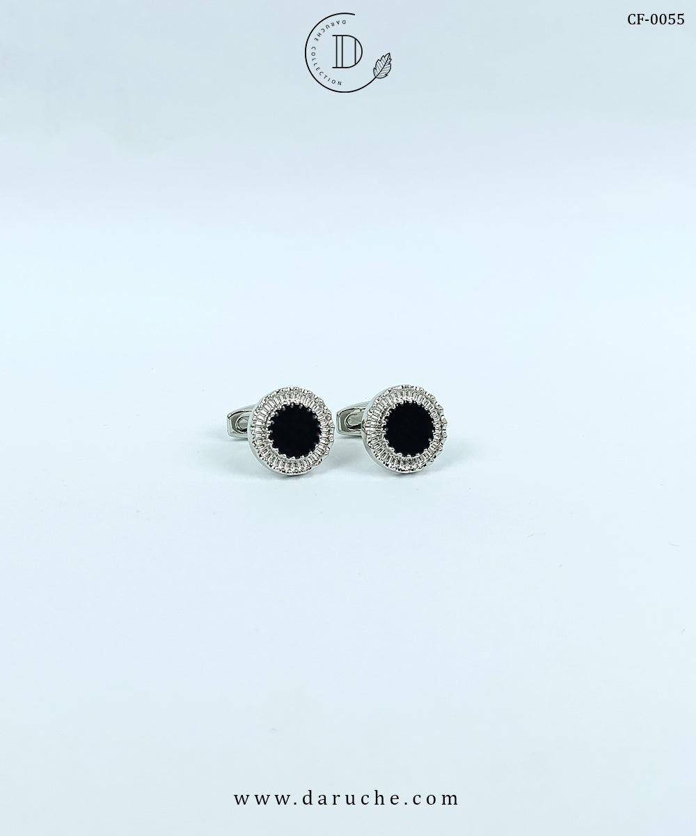 Silver & Black Textured Round Cufflinks