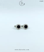 Silver & Black Textured Round Cufflinks