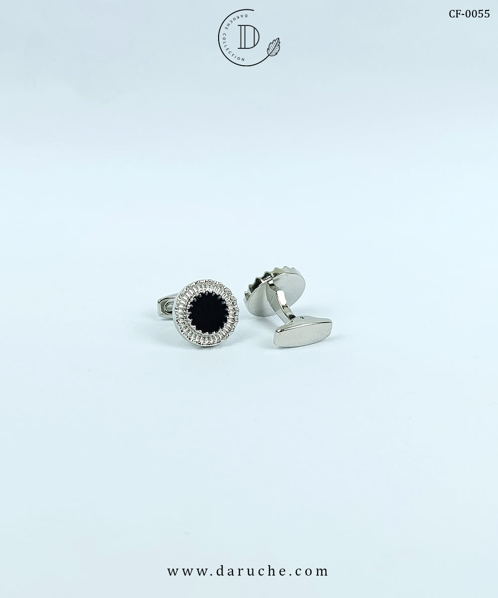 Silver & Black Textured Round Cufflinks