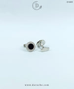 Silver & Black Textured Round Cufflinks