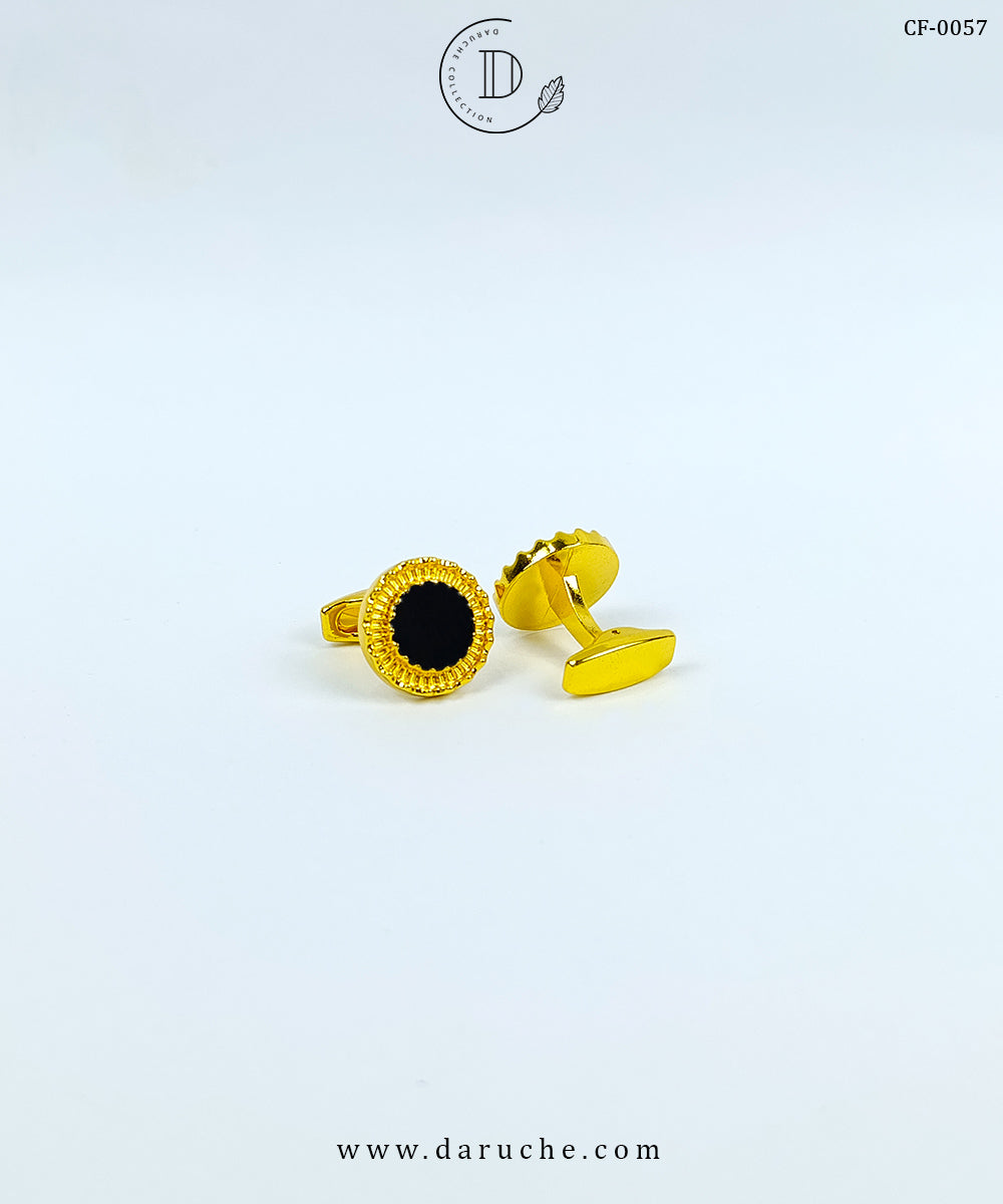 Golden & Black Textured Round Cufflinks