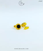 Golden & Black Textured Round Cufflinks