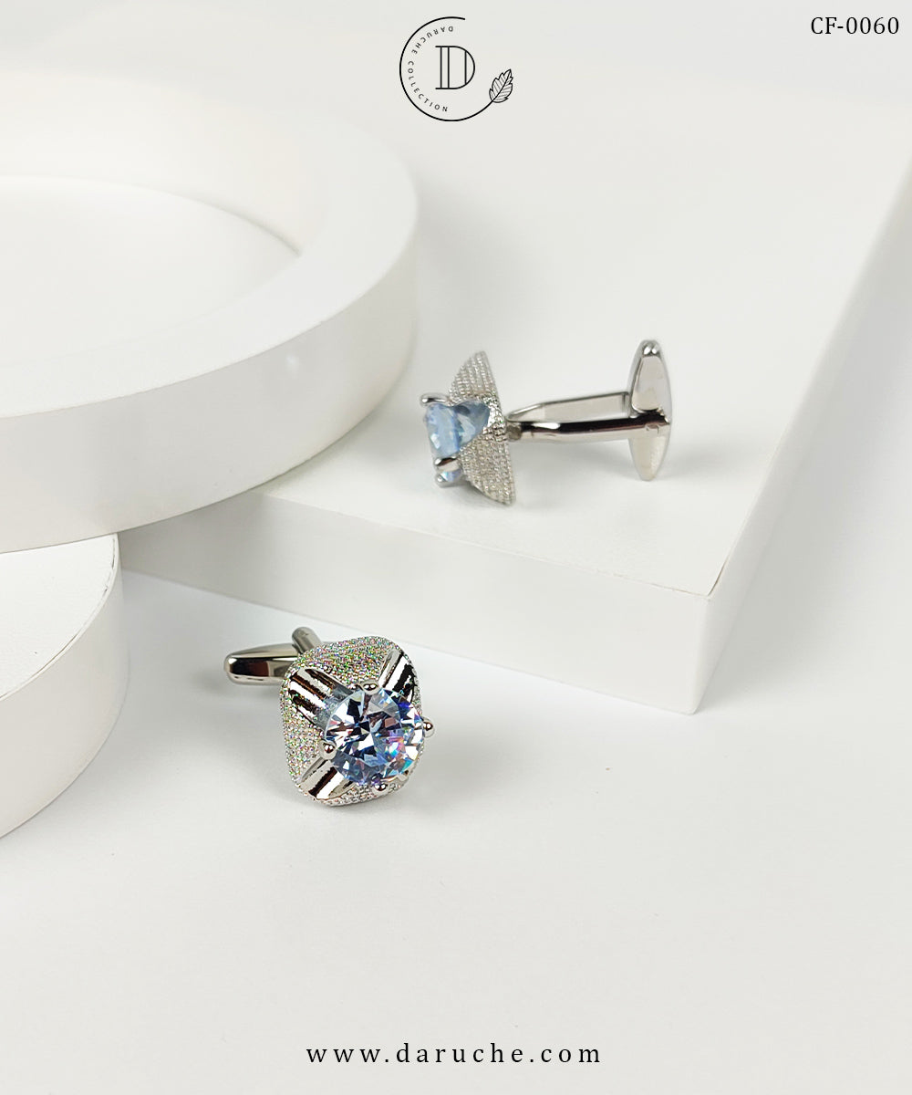 Premium Silver Zircon Stone Cufflinks