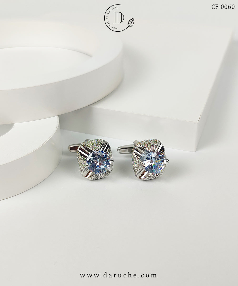 Premium Silver Zircon Stone Cufflinks