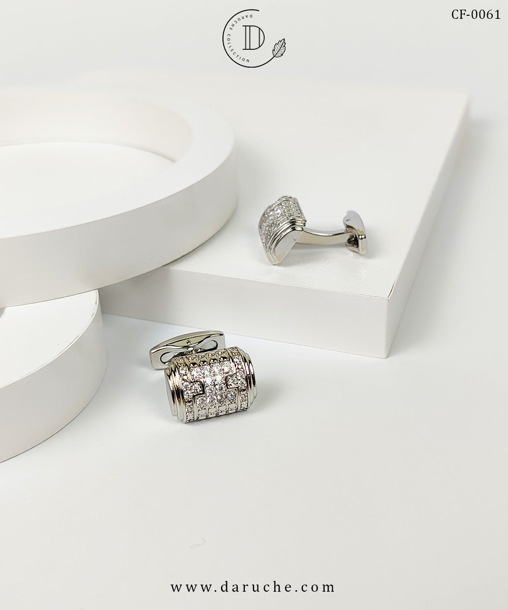 Stunning Silver Zircon Stone Cufflinks