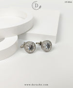 Round Silver Zircon Stone Cufflinks