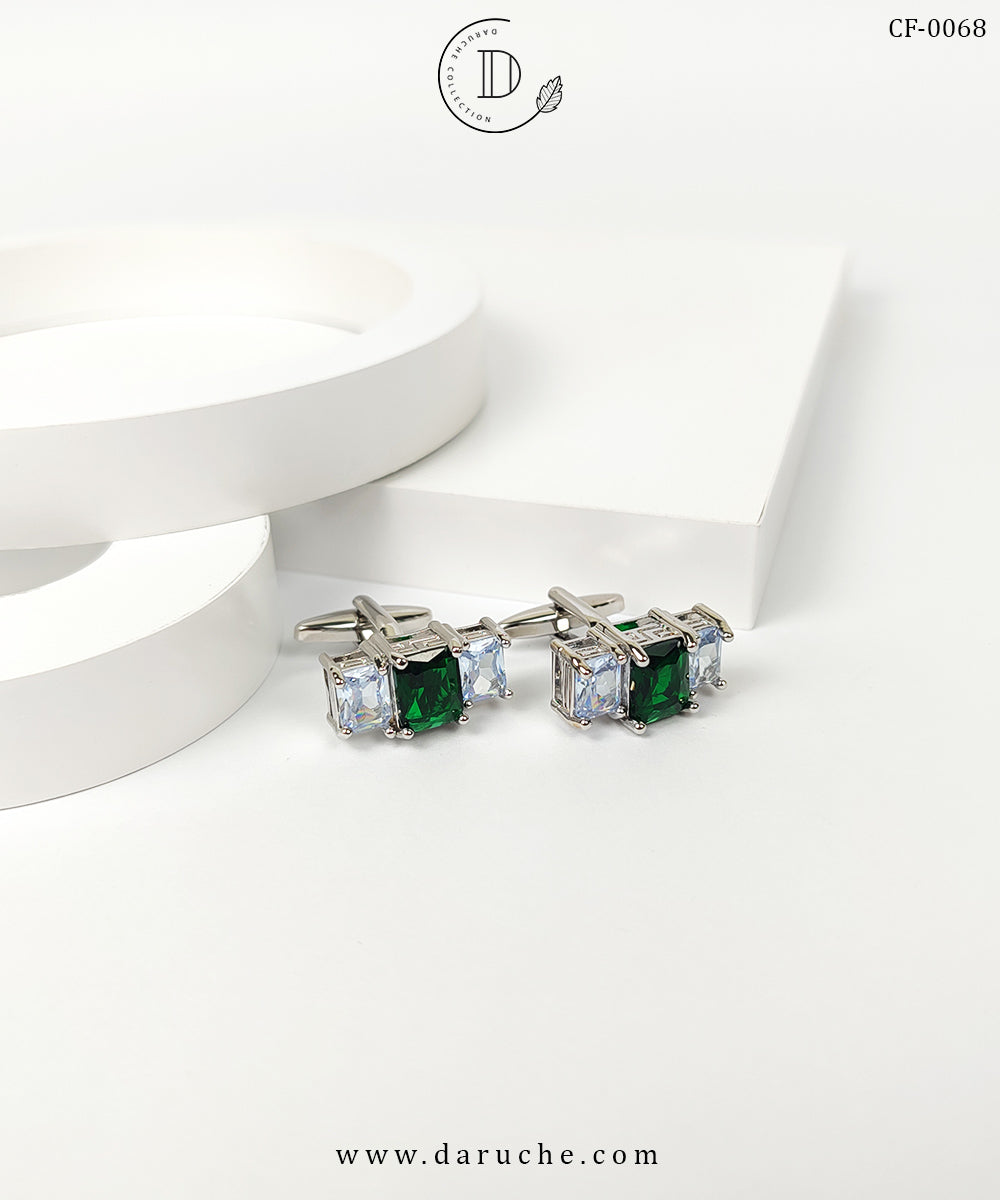 Classic Silver Zircon Stone Cufflinks