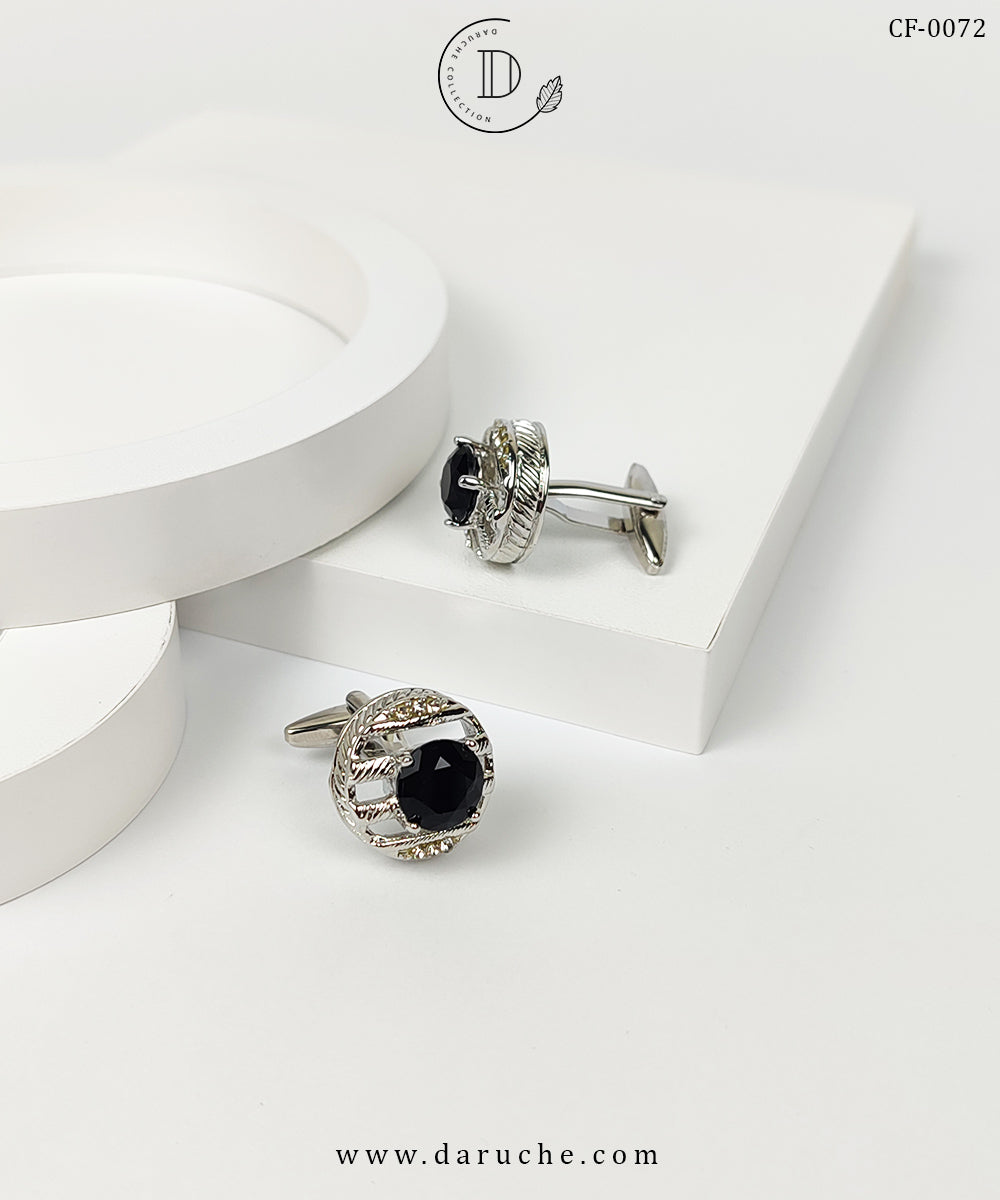 Silver & Black Round Zircon Cufflinks