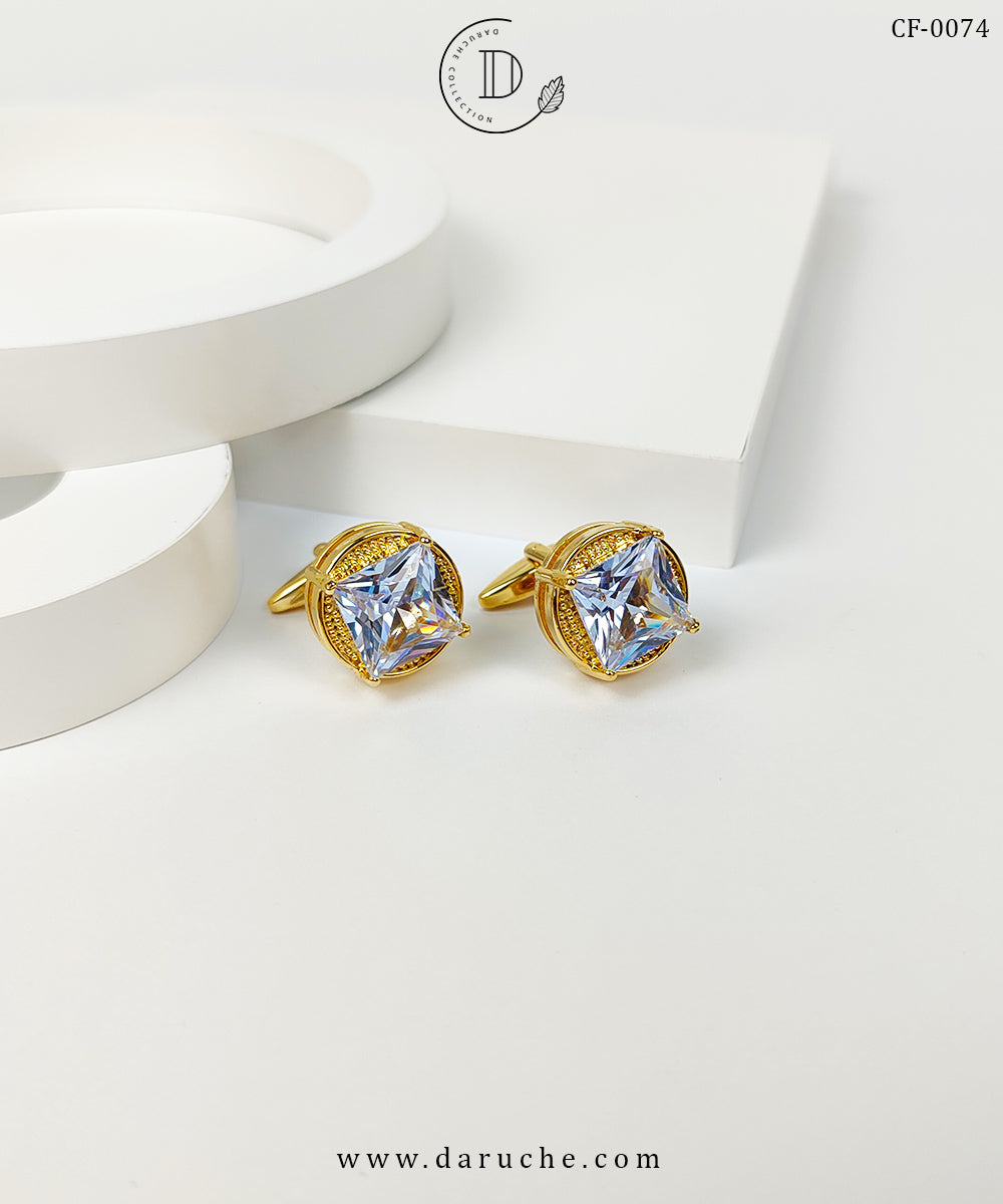Round Golden & White Zircon Cufflinks