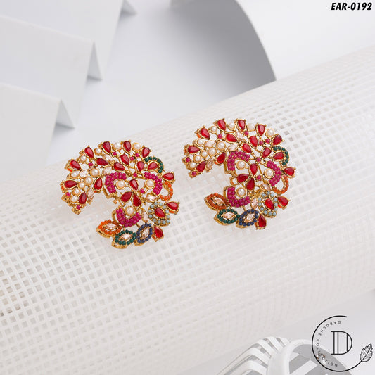 Elegant Gold Plated Maroon Traditional Earrings
