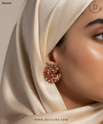 Elegant Gold Plated Maroon Traditional Earrings