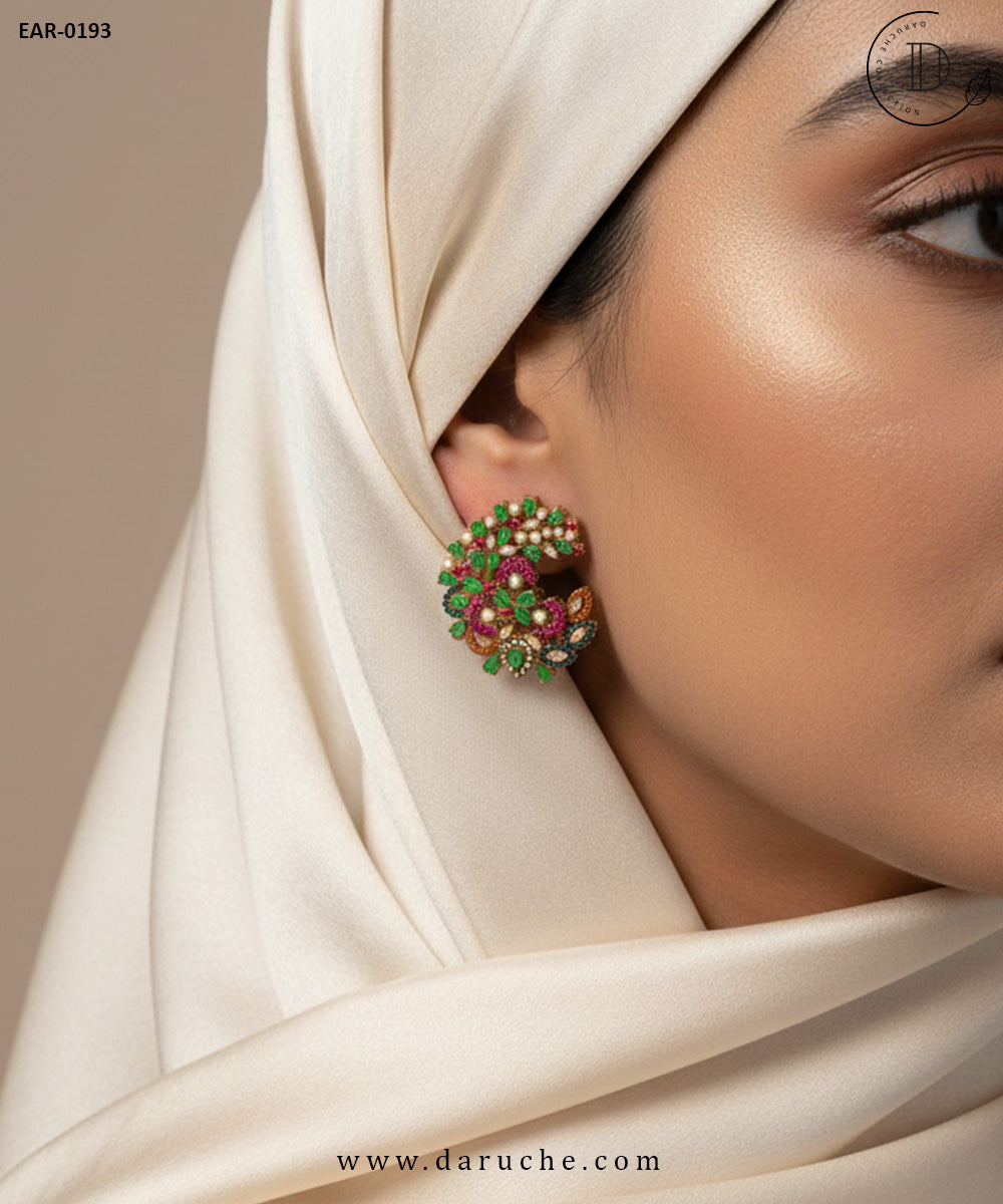 Elegant Gold Plated Green Traditional Earrings