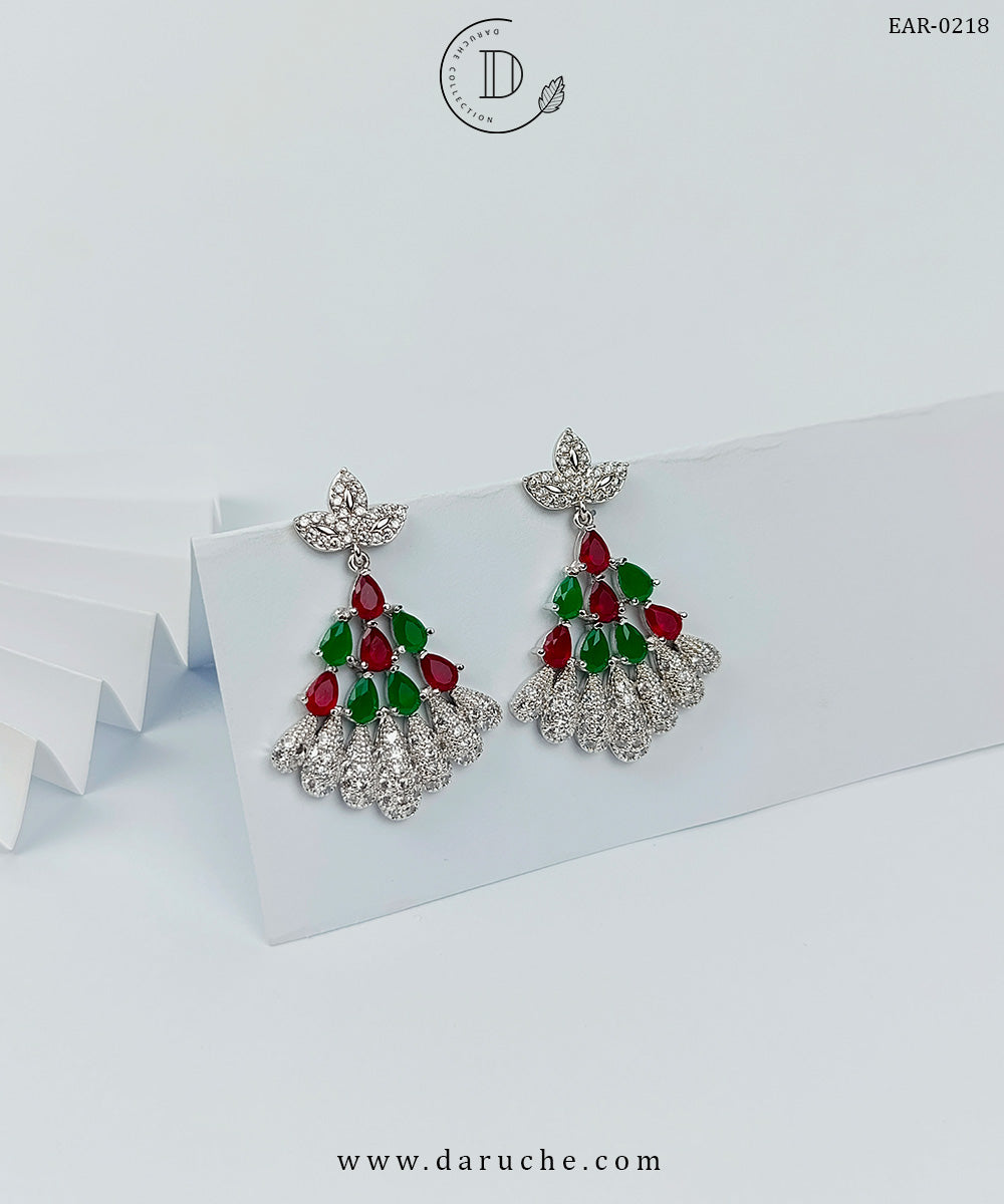Peacock Silver Stone Earrings