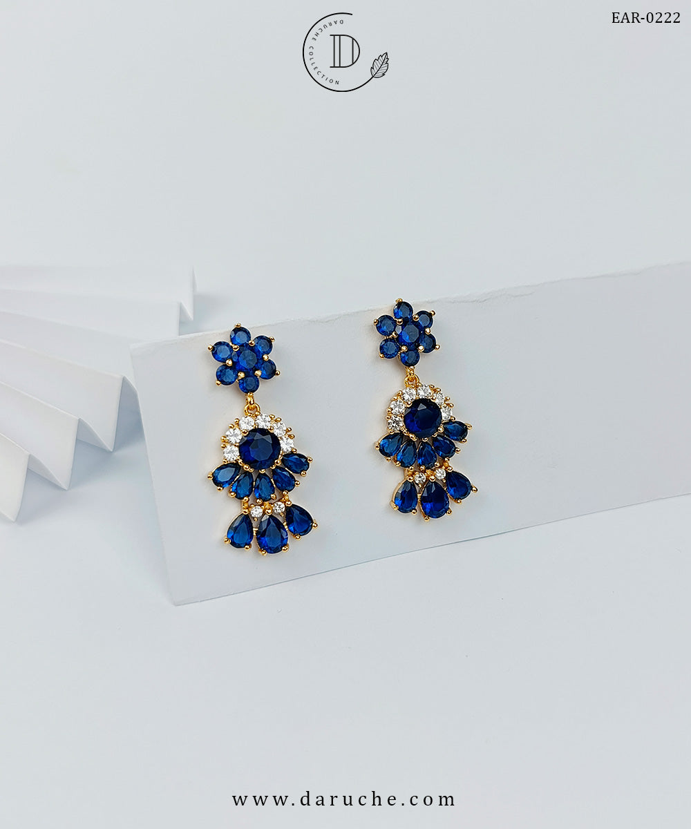 Stylish Navy & White American Diamond Earrings