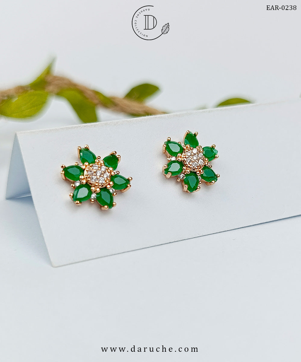 Emerald Green Floral Stud Earrings