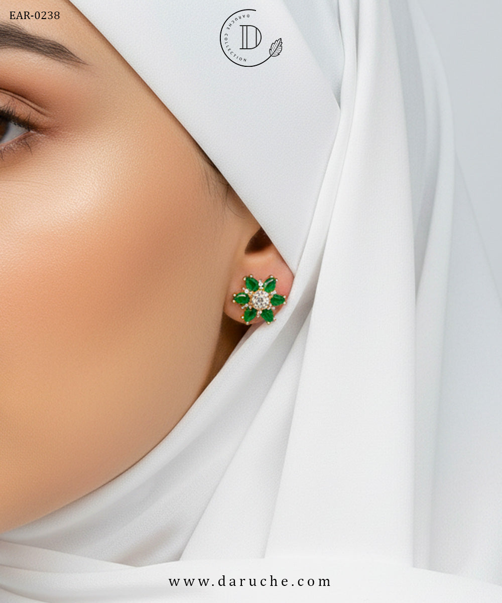 Emerald Green Floral Stud Earrings
