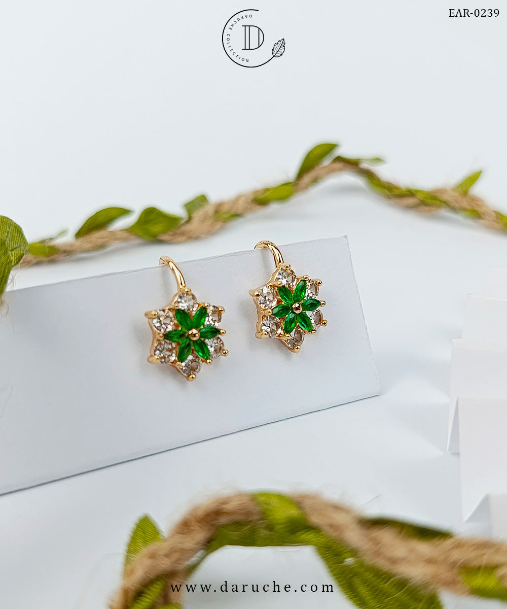 Emerald Green Floral Stud Earrings