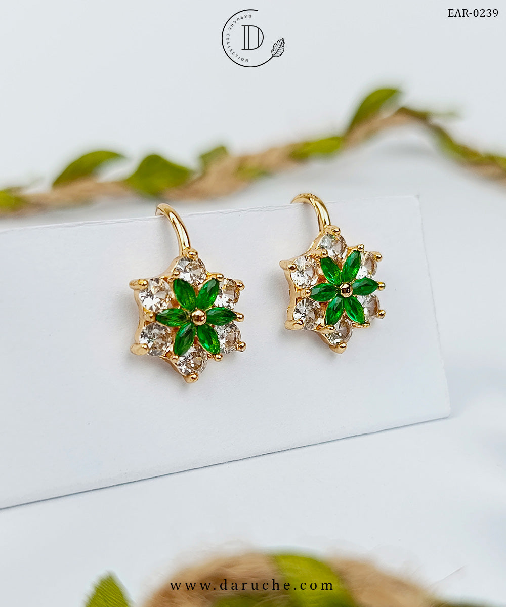 Emerald Green Floral Stud Earrings