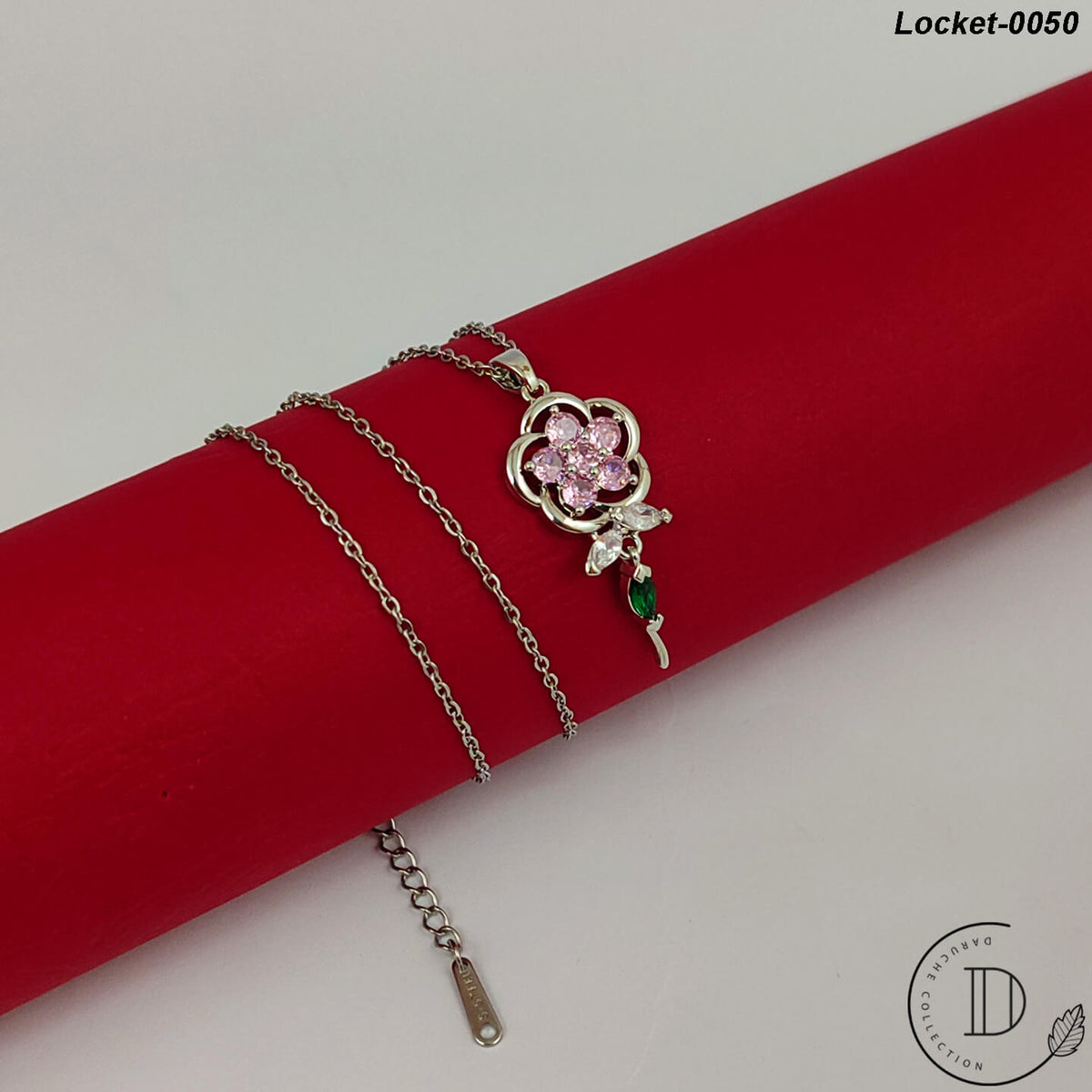 Stunning Silver Plated White Zircon Stone Flower Locket