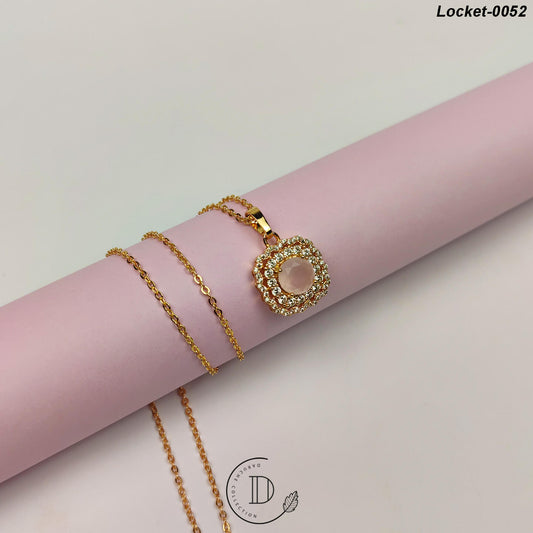 Elegant Gold Plated White & Pink Zircon Stone Locket