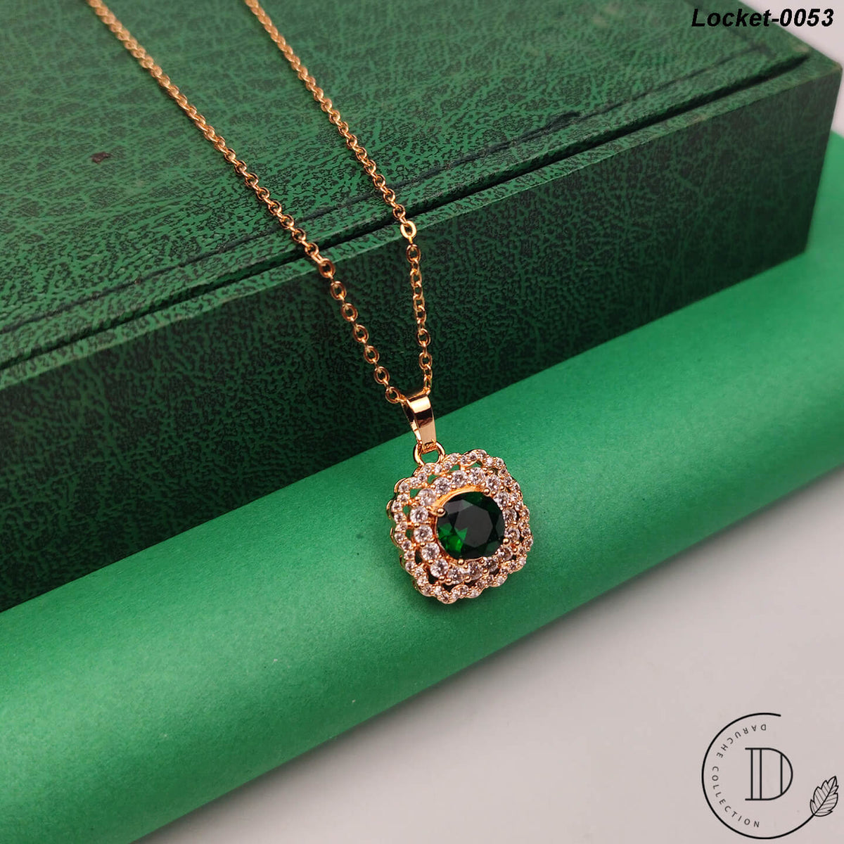 Elegant Gold Plated White & Green Zircon Stone Locket