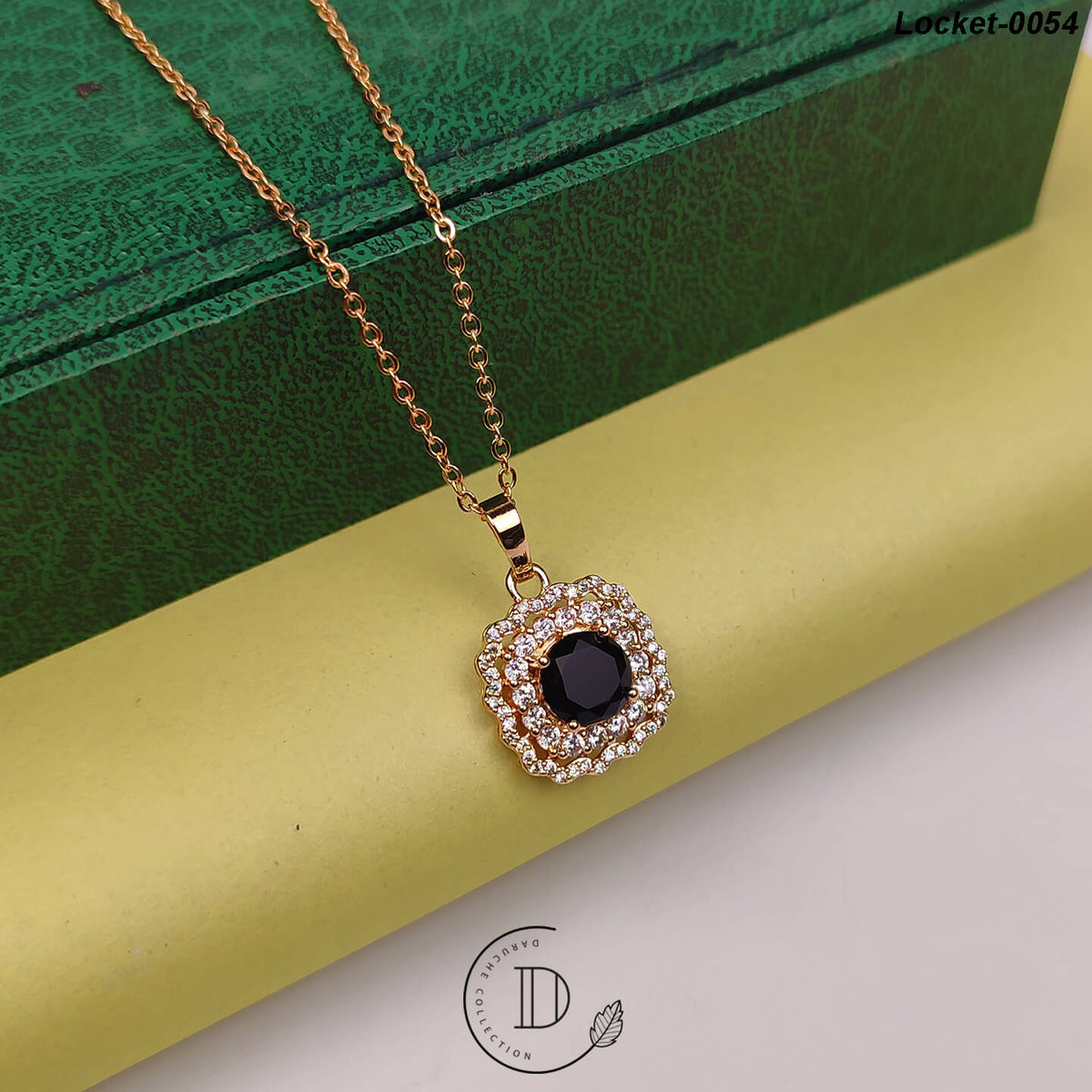 Elegant Gold Plated White & Black Zircon Stone Locket