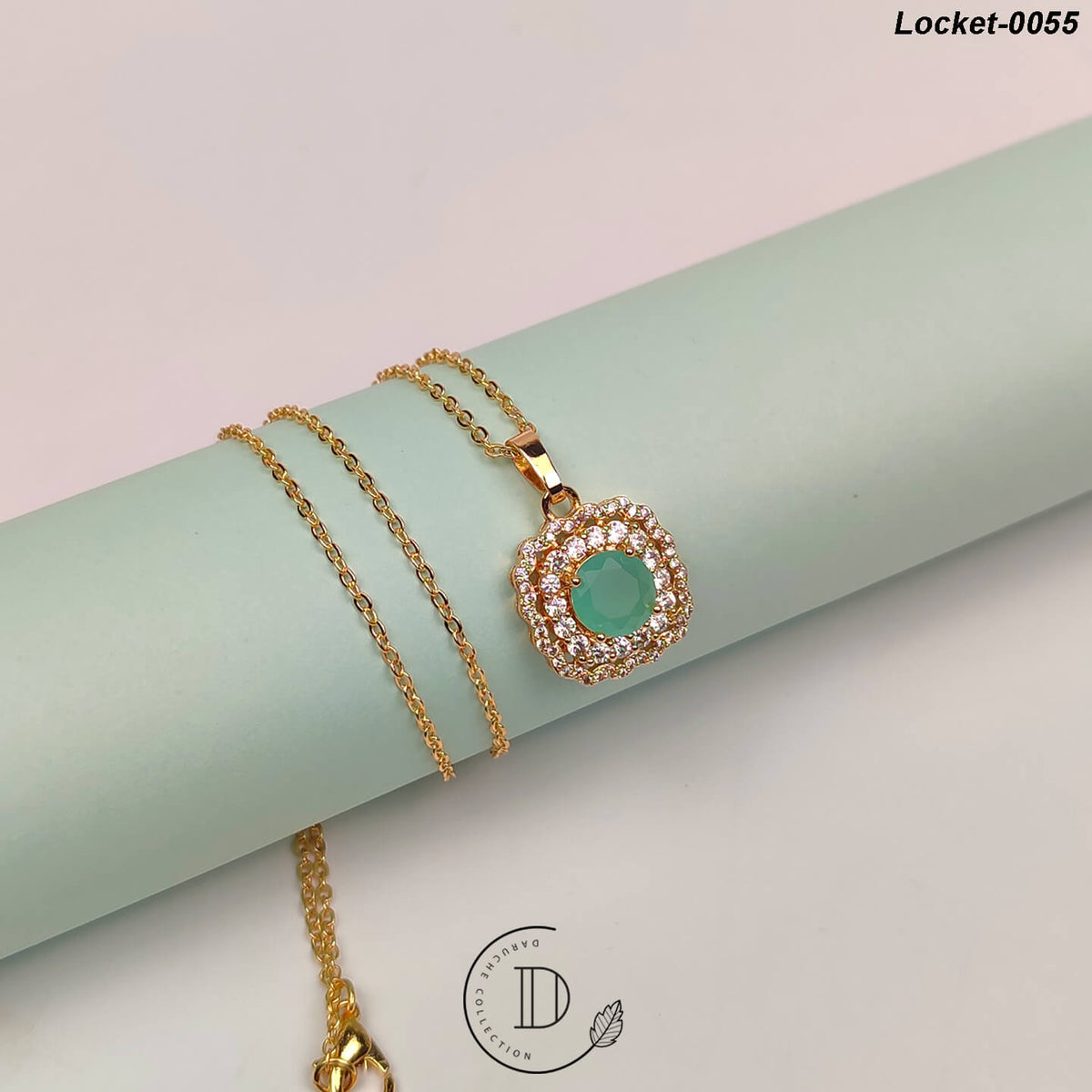 Elegant Gold Plated White & Mint Zircon Stone Locket