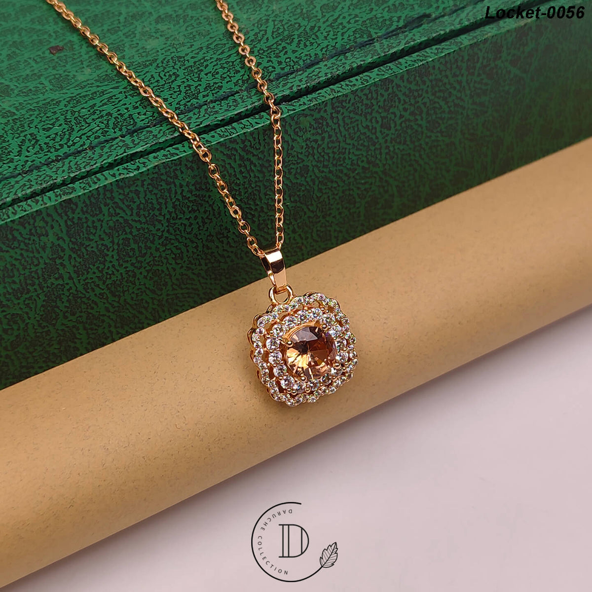 Elegant Gold Plated White & Champagne Zircon Stone Locket