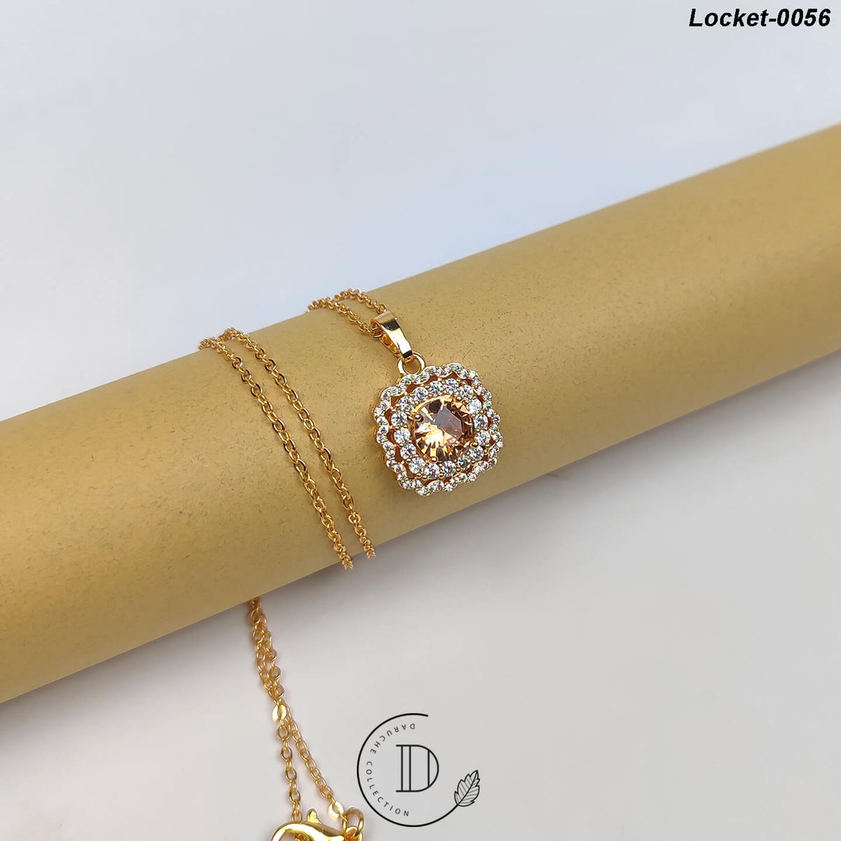 Elegant Gold Plated White & Champagne Zircon Stone Locket