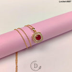 Elegant Gold Plated White & Maroon Zircon Stone Locket
