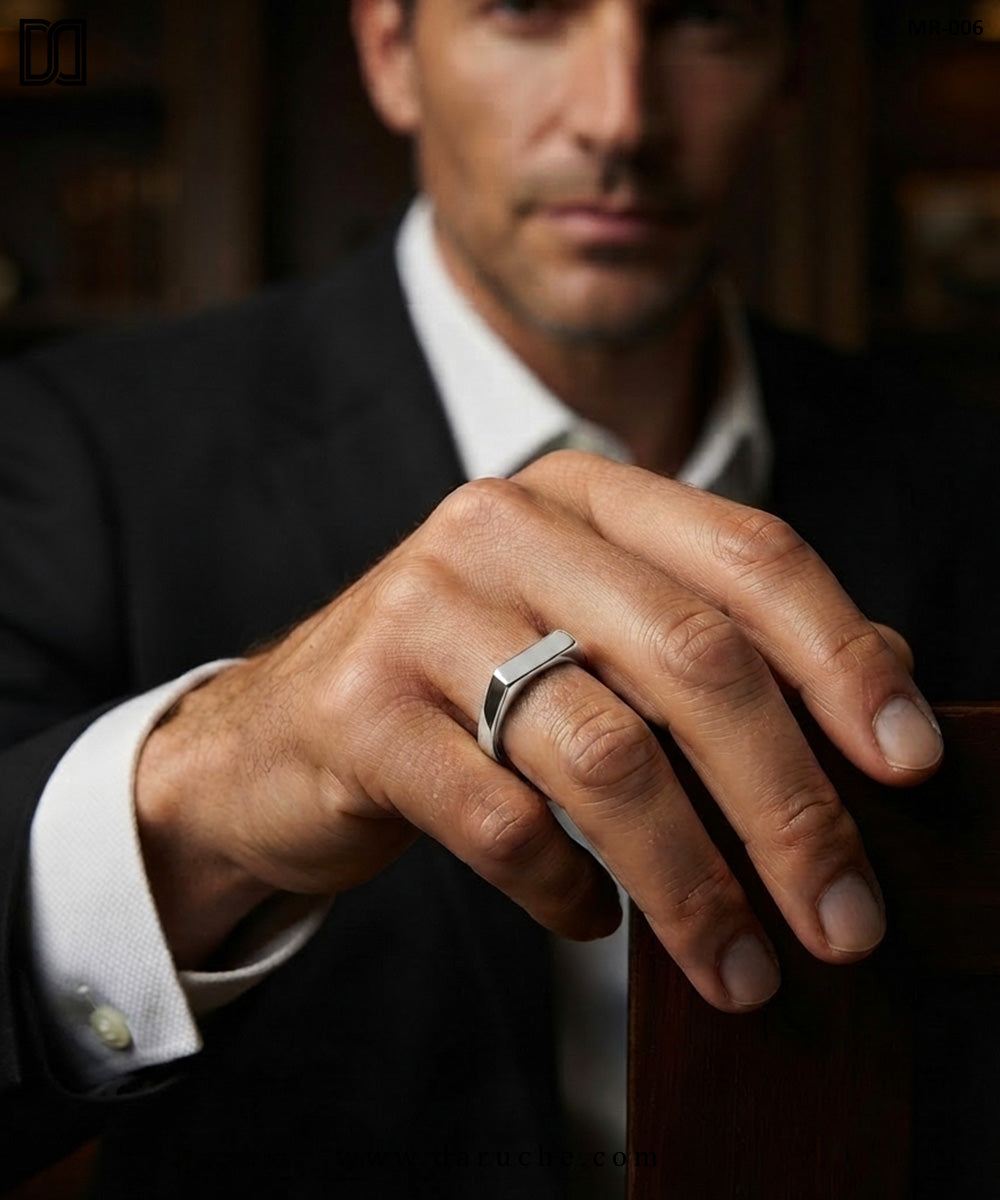 Onyx Silver Bar Signet Ring