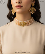 Gold Plated Zircon Stones & Champagne Pearls Necklace Set