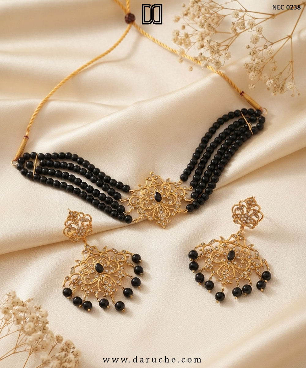 Katarina Onyx Pearl Necklace Set