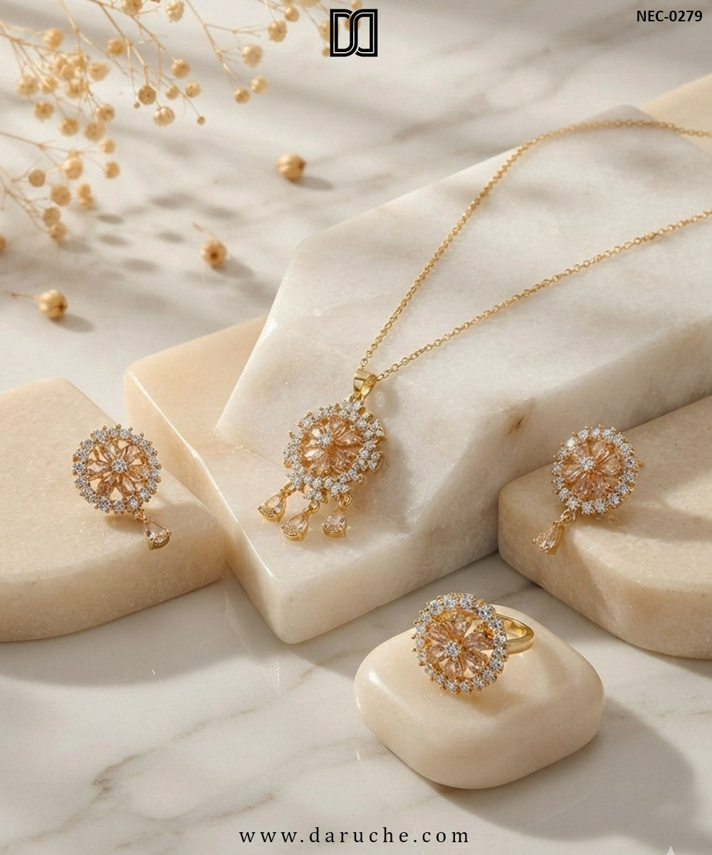 Isabeau Champagne Zircon Necklace Set