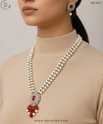Gold Plated Maroon & White Zircon Stone Necklace Set